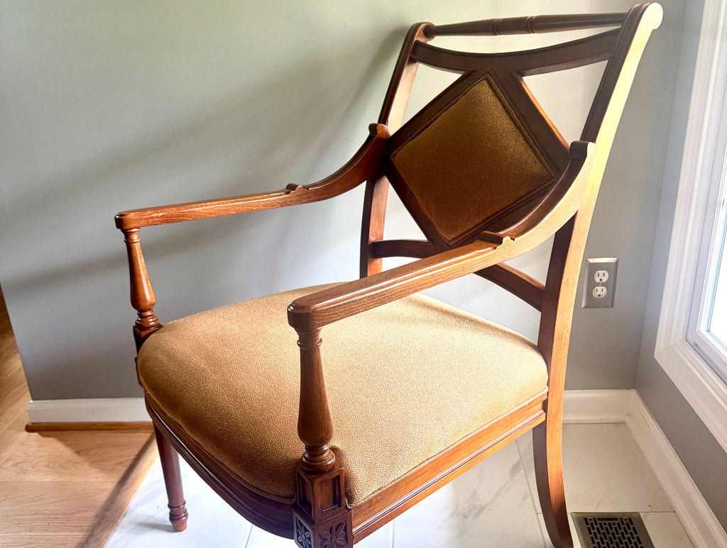 Georgian-Style Wooden Armchair by Fairfield ~ Fairfield Champagne Colored Wooden Armchairs (2 Available)