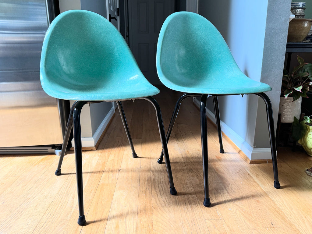 Pair of 1960's Mid-Century Modern Teal Chromecraft Fiberglass Molded Shell Chairs ~ Pair of MCM Teal Fiberglass Shell Chairs (2 Pairs available)