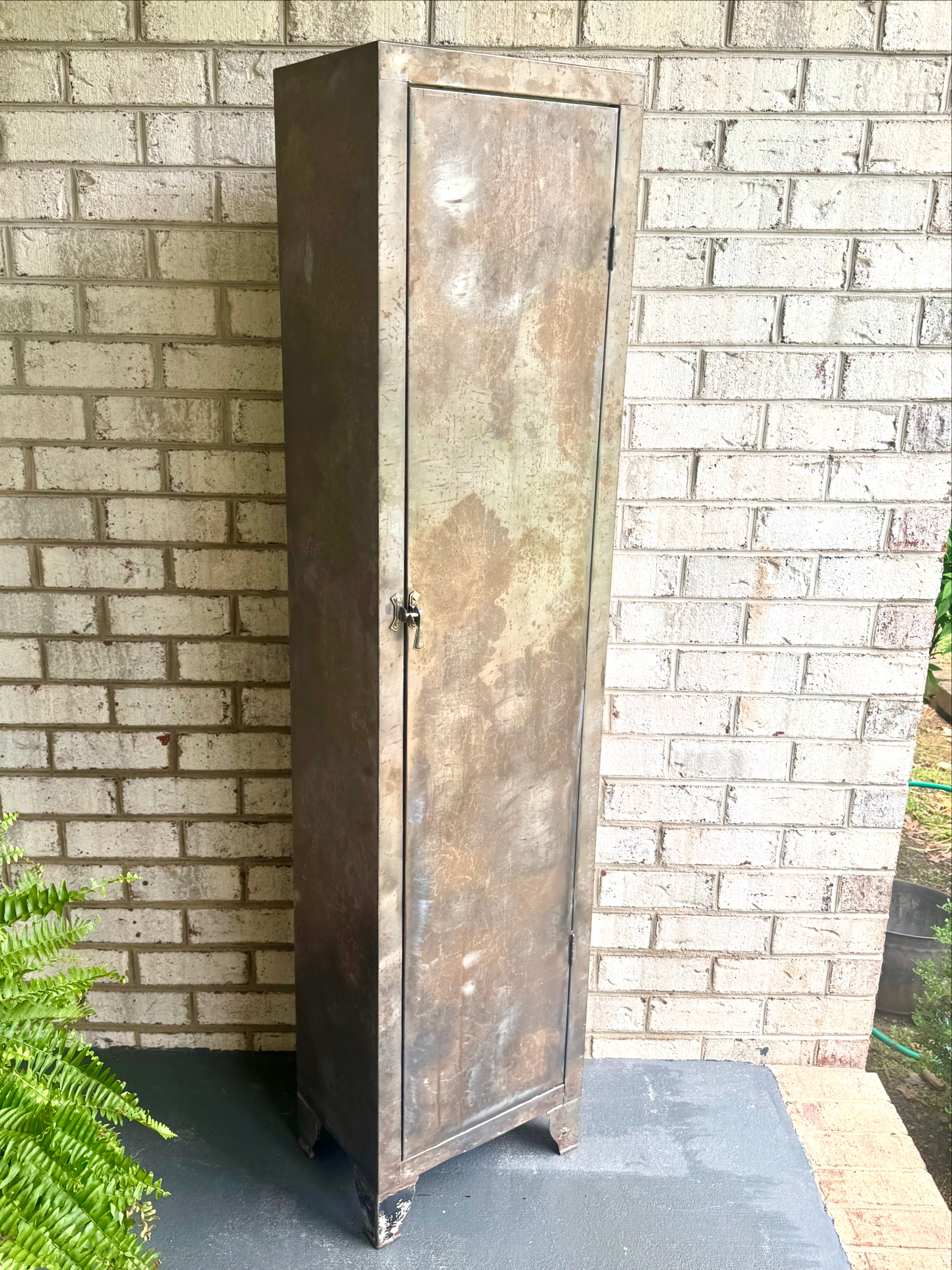 Vtg Metal Distressed Patina Finish Art Deco Cabinet ~ Rustic Metal Cabinet Locker