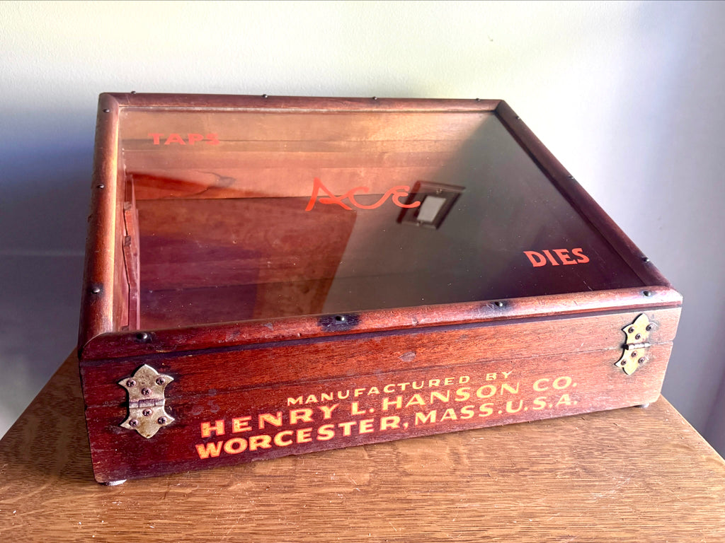 Antique Henry L Hanson Wood Store Display for Taps & Dies ~ Countertop Display Case