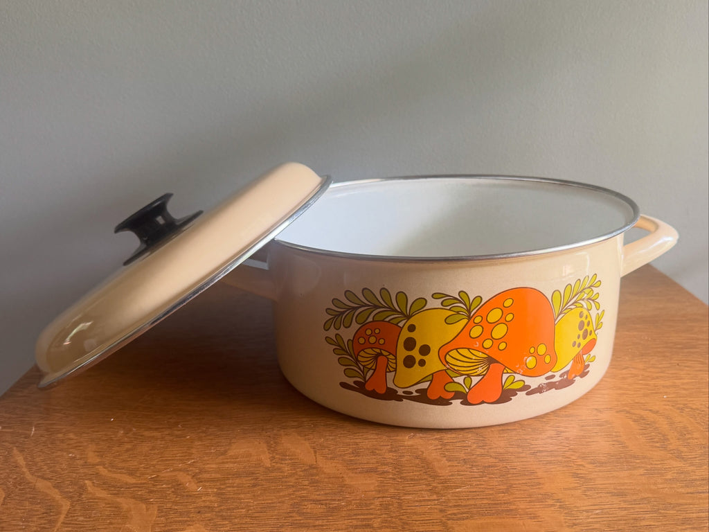 70's Sears Merry Mushroom Enamel 10" Stock Pot ~ Mushroom Enamelware Dutch Oven