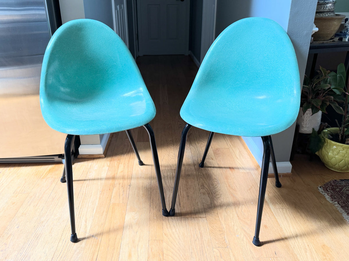 Pair of 1960's Mid-Century Modern Teal Chromecraft Fiberglass Molded Shell Chairs ~ Pair of MCM Teal Fiberglass Shell Chairs (2 Pairs available)