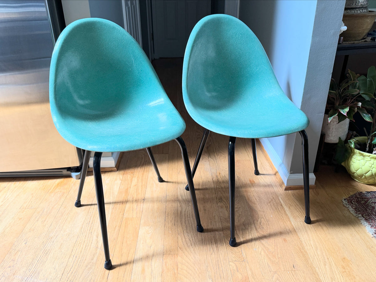Pair of 1960's Mid-Century Modern Teal Chromecraft Fiberglass Molded Shell Chairs ~ Pair of MCM Teal Fiberglass Shell Chairs (2 Pairs available)