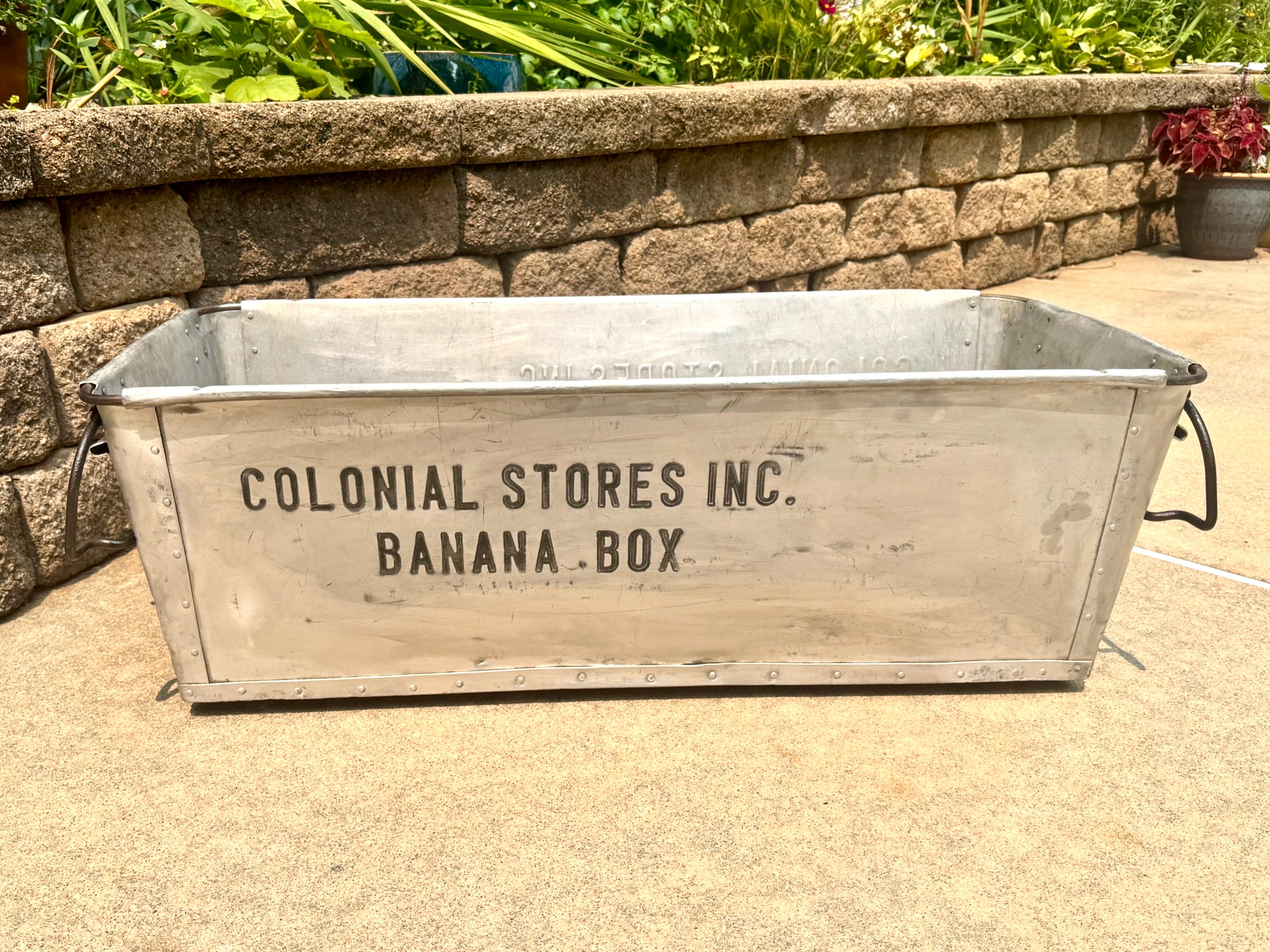 Vtg Large Metal Colonial Stores Inc. Banana Box ~ Industrial Fruit Crate