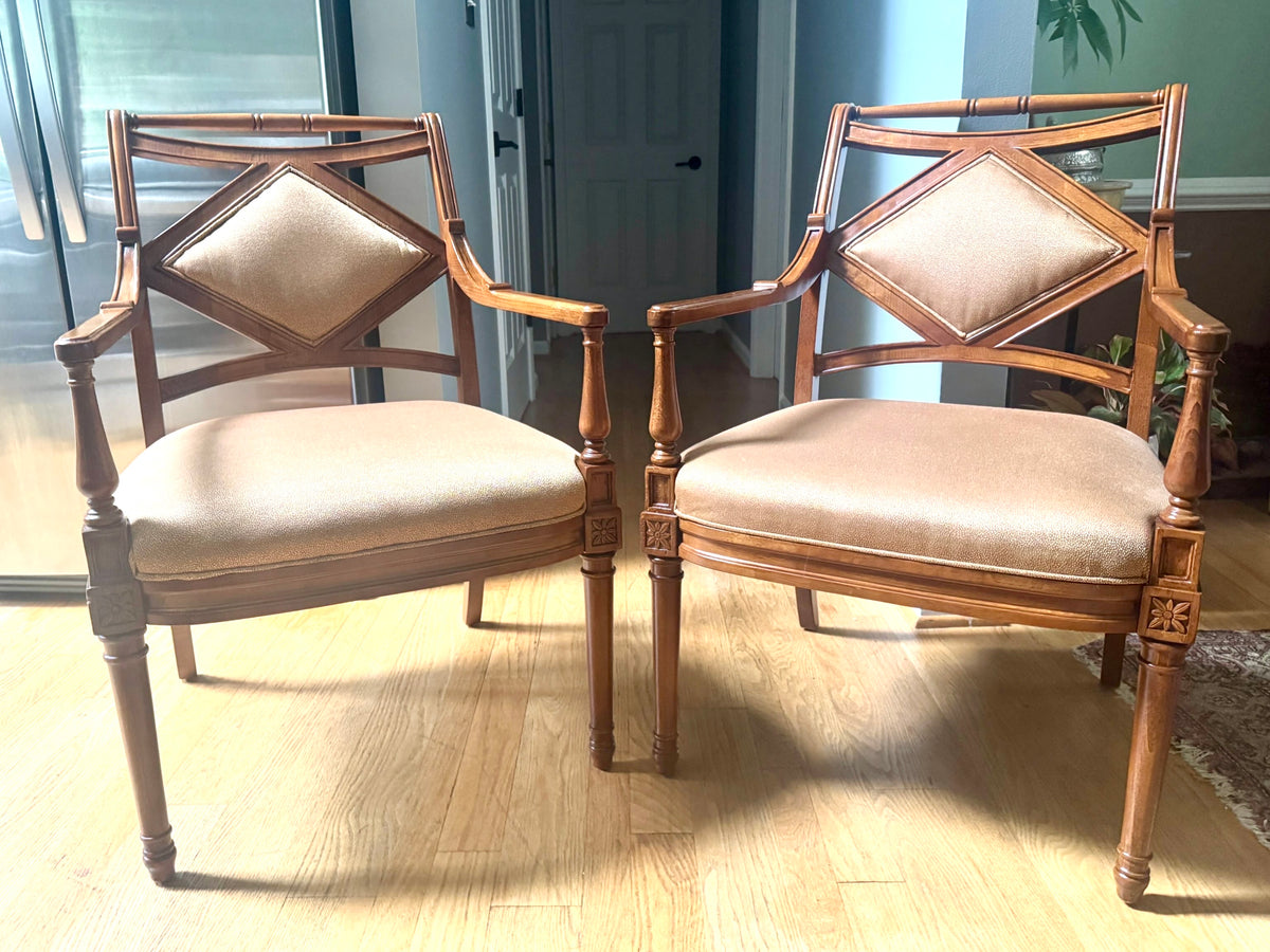 Georgian-Style Wooden Armchair by Fairfield ~ Fairfield Champagne Colored Wooden Armchairs (2 Available)