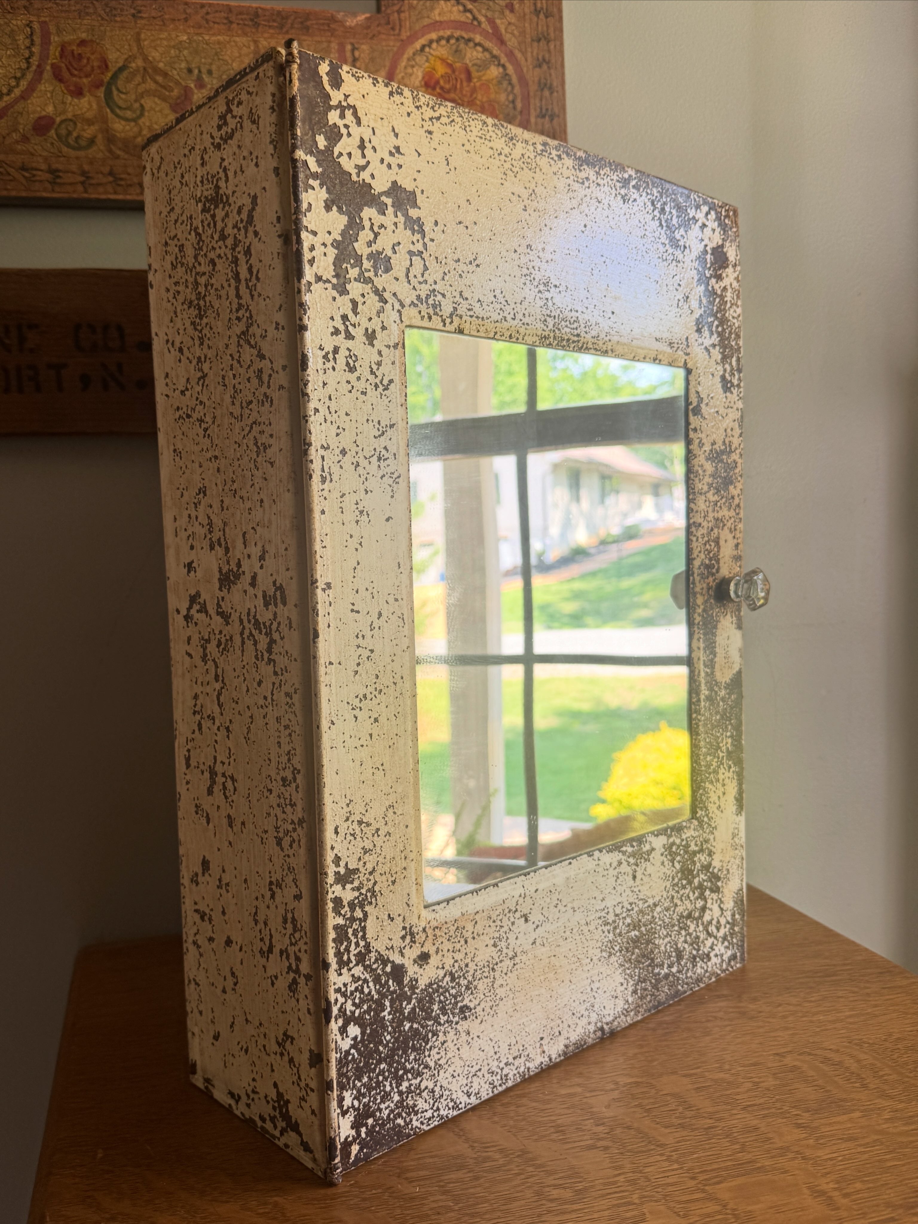 Distressed Painted Metal Mirror Medicine Cabinet ~ Rustic Metal Mirror Wall Cabinet