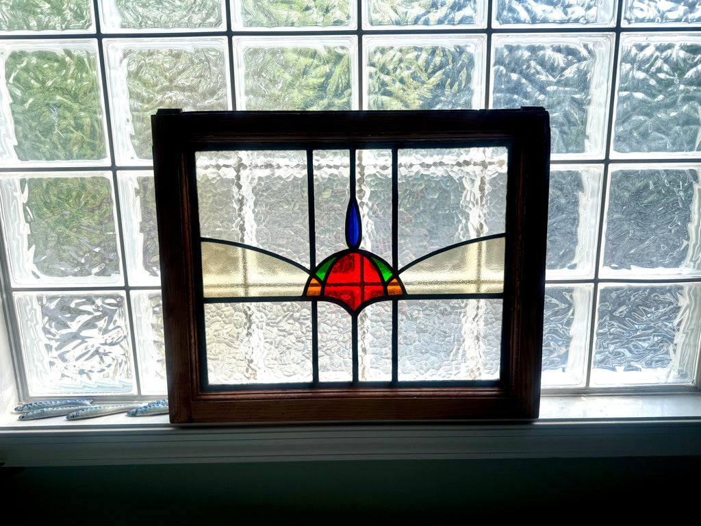 Antique Stained Glass Window ~ 24" X 19 1/2" Stained Glass Window