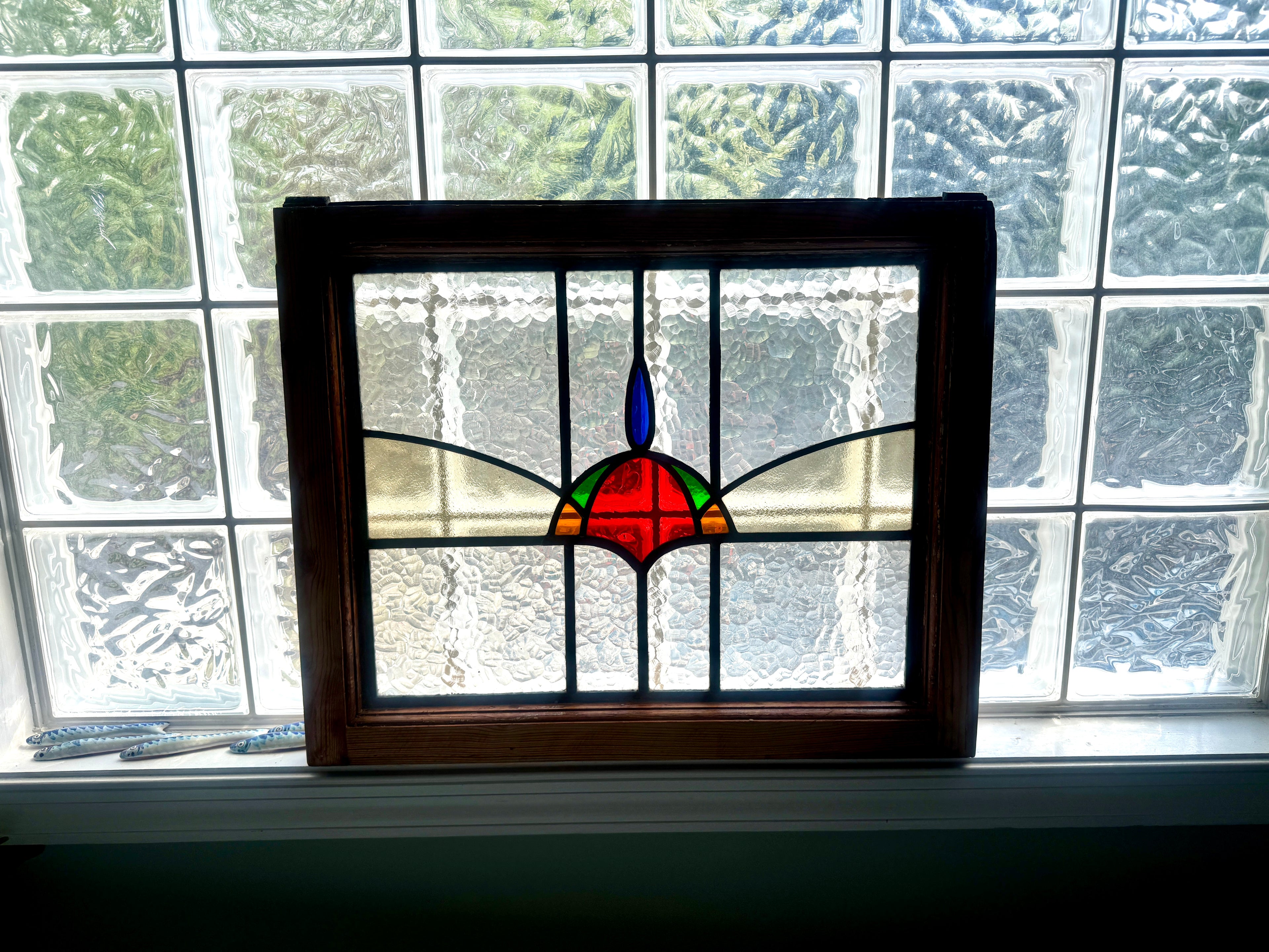 Antique Stained Glass Window ~ 24" X 19 1/2" Stained Glass Window