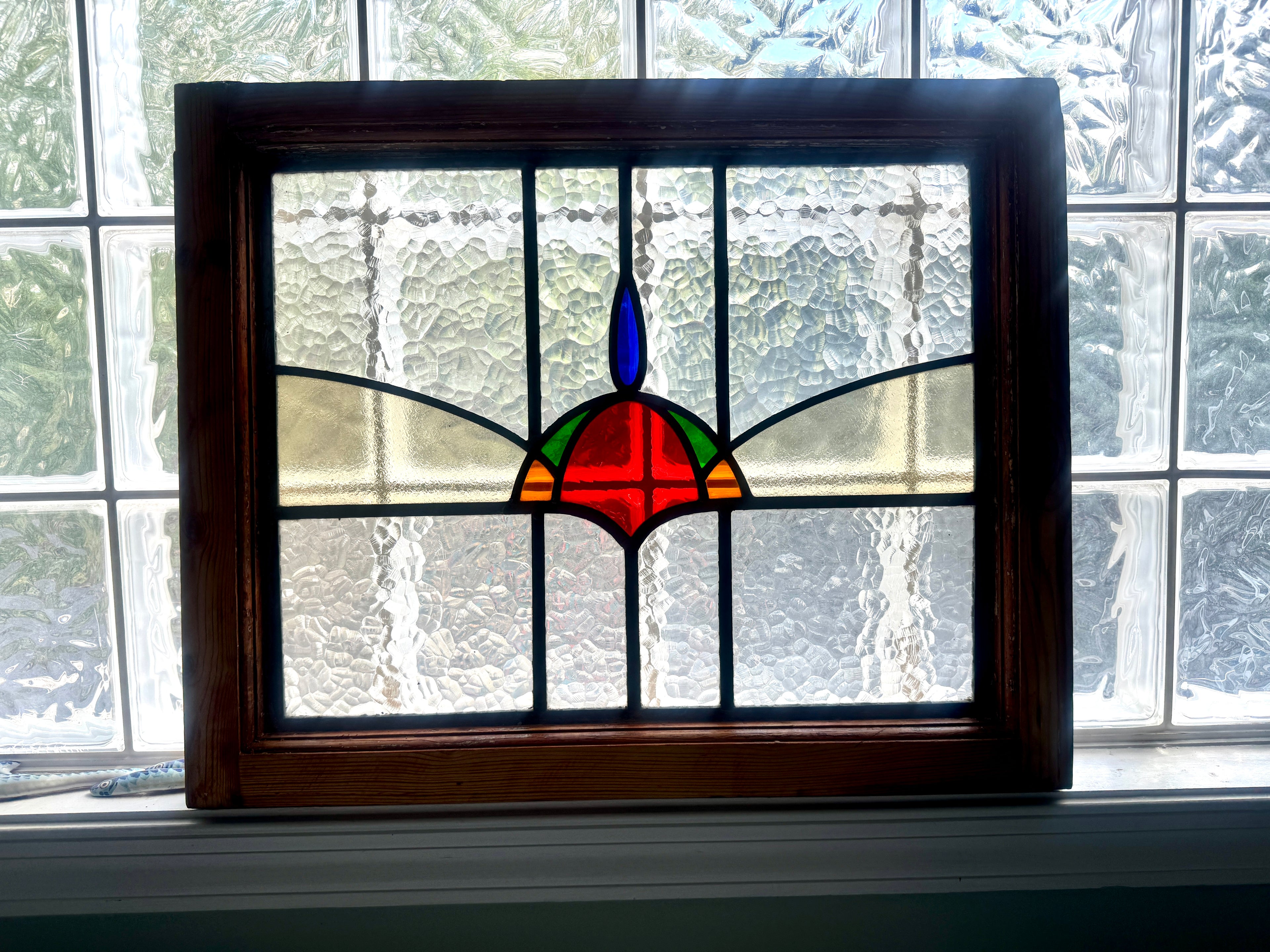 Antique Stained Glass Window ~ 24" X 19 1/2" Stained Glass Window