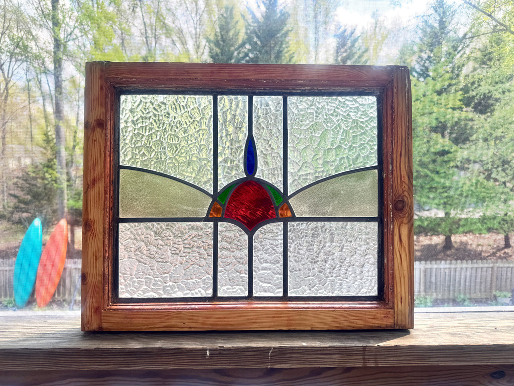 Antique Stained Glass Window ~ 24" X 19 1/2" Stained Glass Window