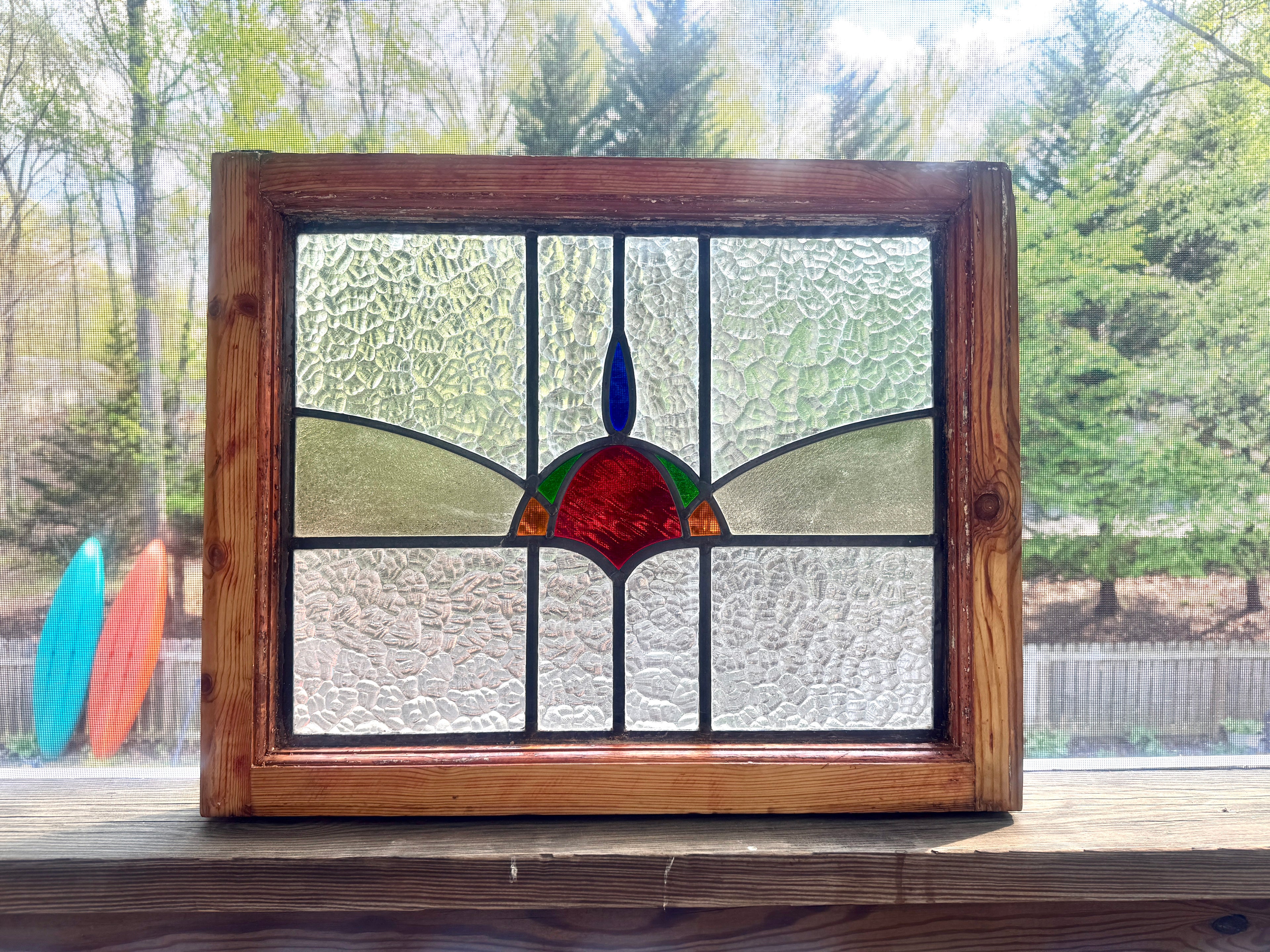 Antique Stained Glass Window ~ 24" X 19 1/2" Stained Glass Window