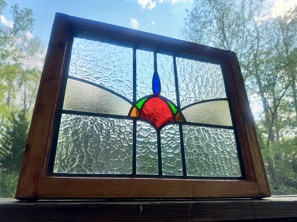 Antique Stained Glass Window ~ 24" X 19 1/2" Stained Glass Window