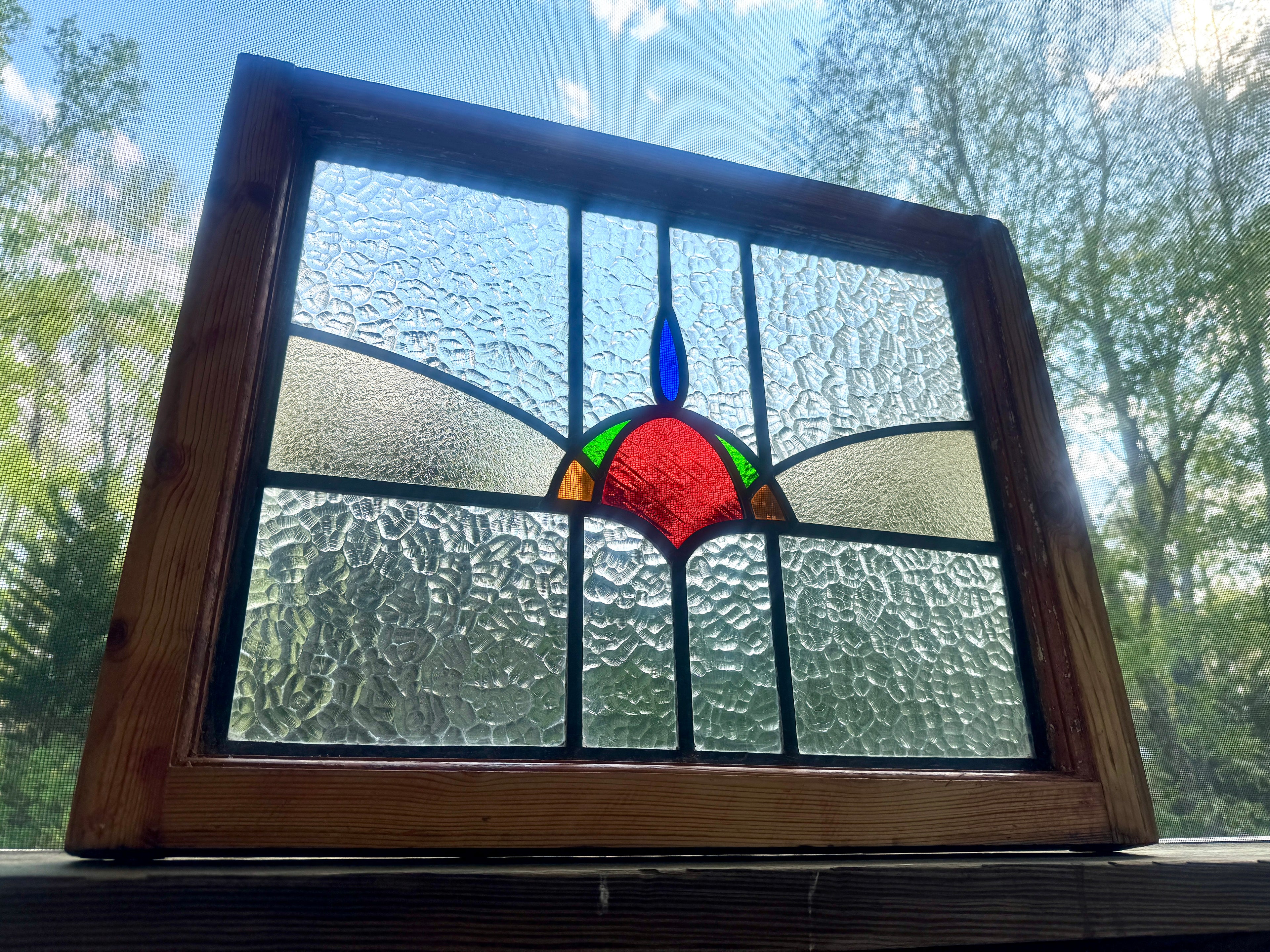 Antique Stained Glass Window ~ 24" X 19 1/2" Stained Glass Window