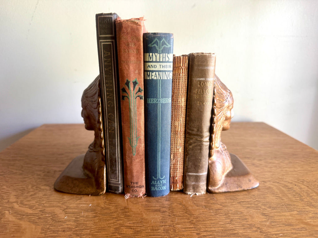 Vtg cast iron Indian Chief bookends - 1930's Native American Indian bookshelf display