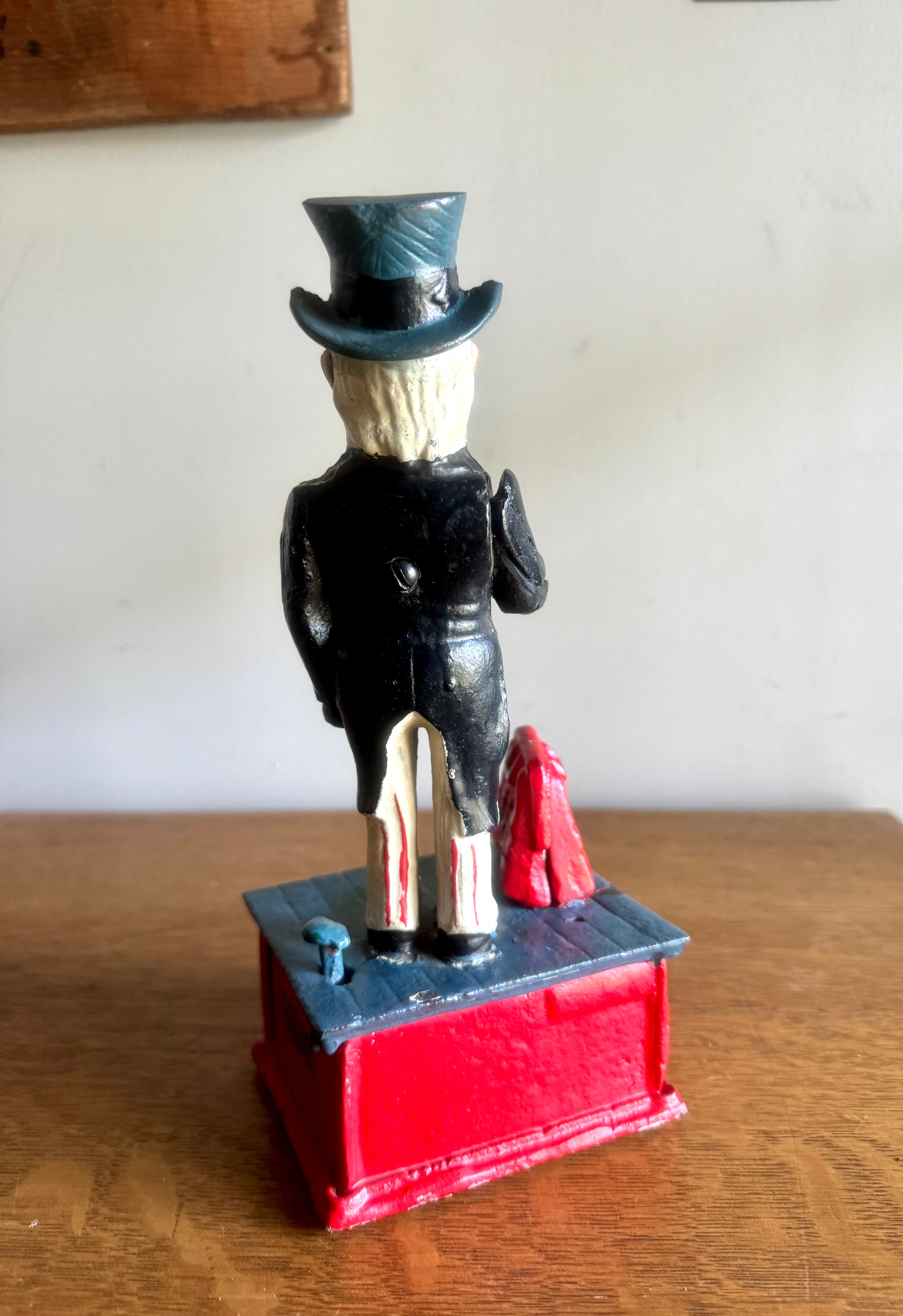 American Reproduction Cold Painted Cast Metal 'Uncle Sam' Mechanical Coin Bank