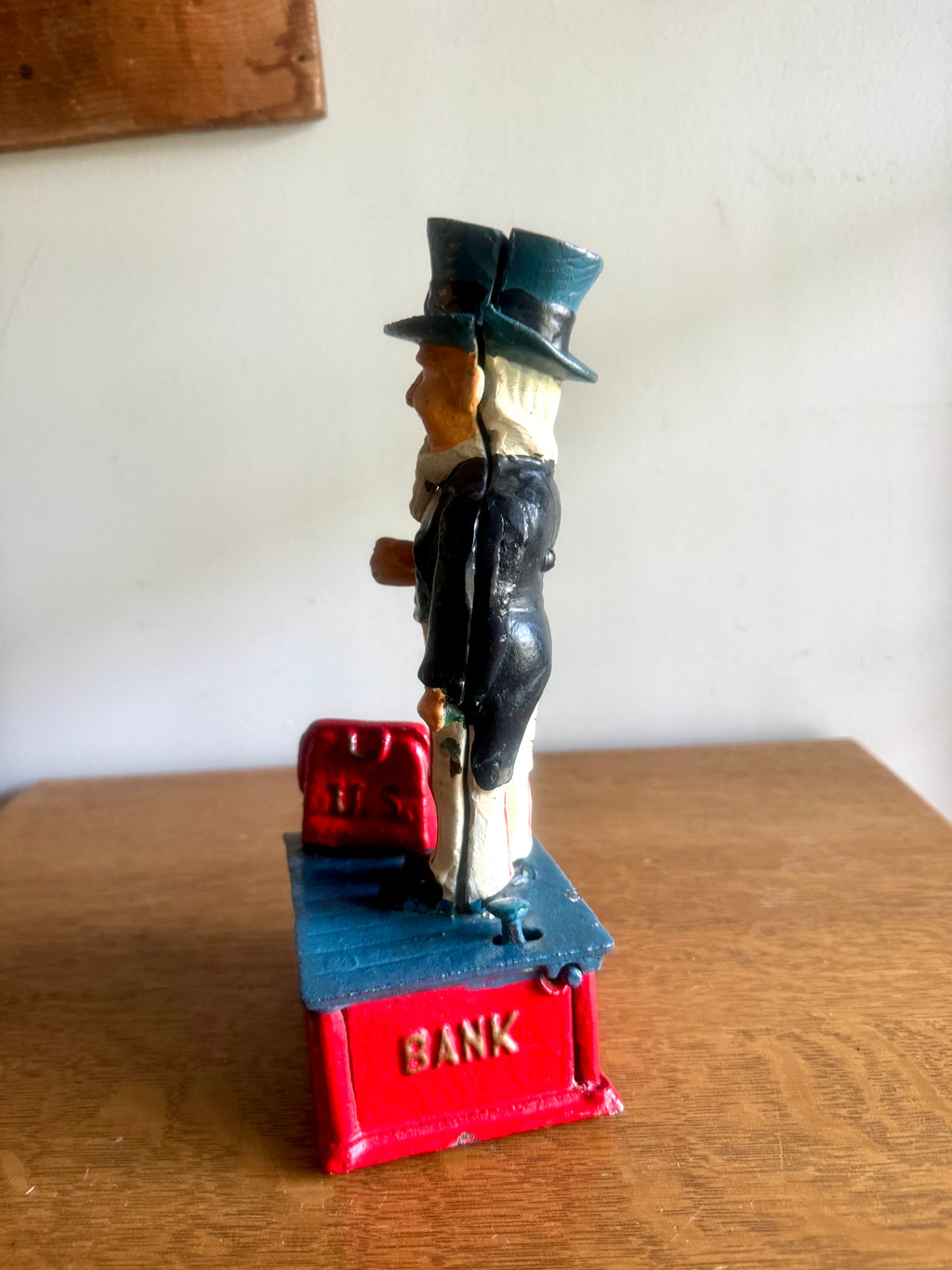 American Reproduction Cold Painted Cast Metal 'Uncle Sam' Mechanical Coin Bank