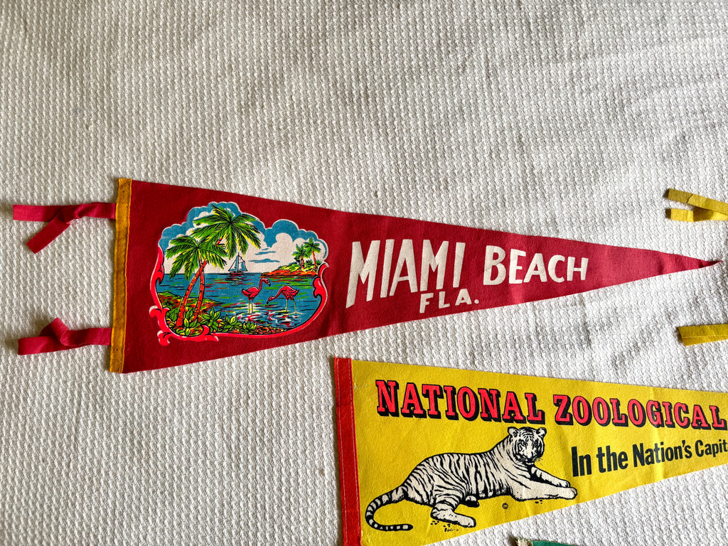 A Lot of 4 Vintage Felt Pennants ~ Natural Bridge, Miami Beach, National Zoological Park Pennants