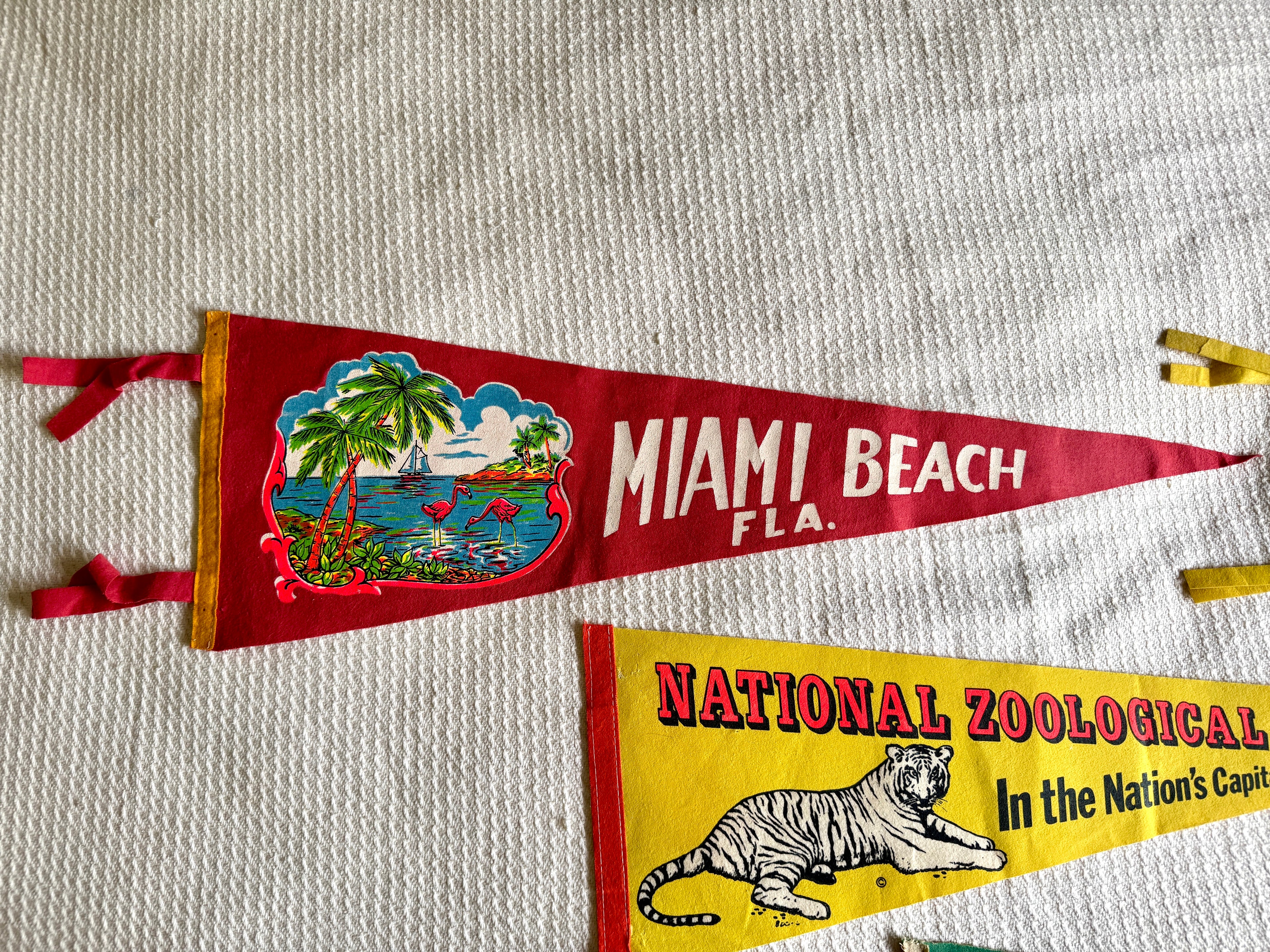 A Lot of 4 Vintage Felt Pennants ~ Natural Bridge, Miami Beach, National Zoological Park Pennants