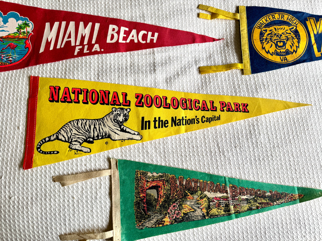 A Lot of 4 Vintage Felt Pennants ~ Natural Bridge, Miami Beach, National Zoological Park Pennants