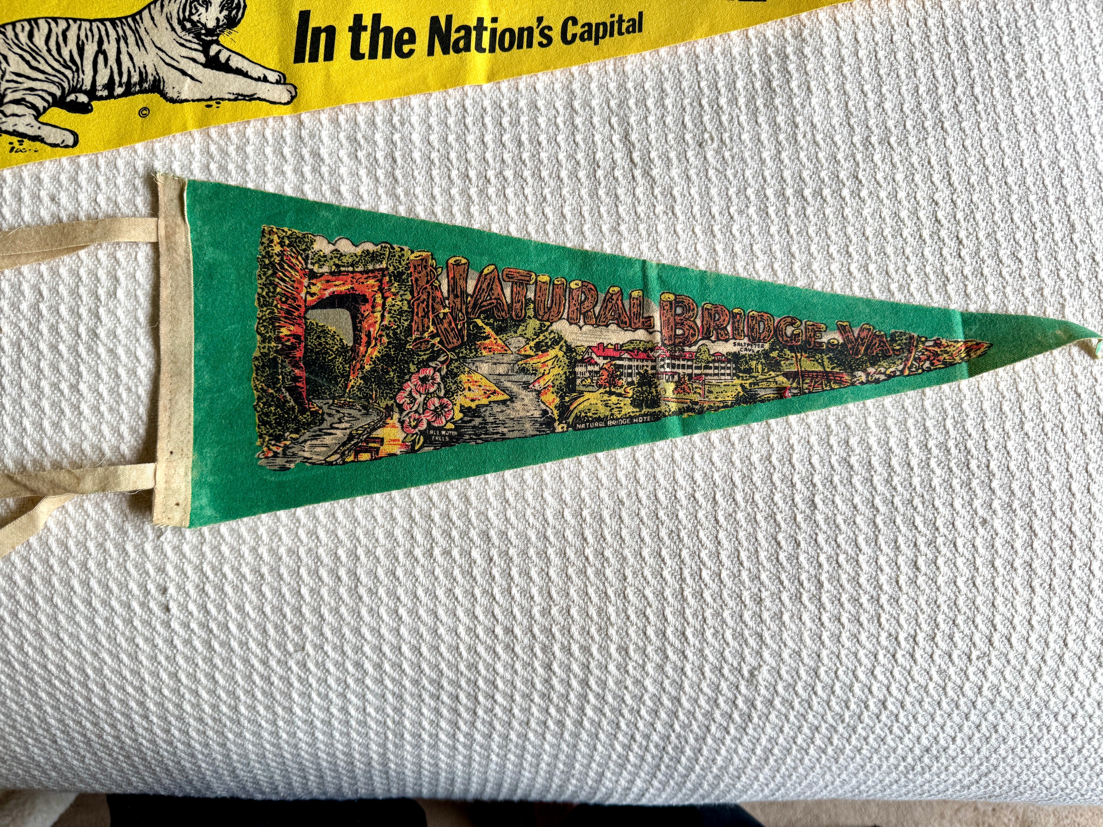 A Lot of 4 Vintage Felt Pennants ~ Natural Bridge, Miami Beach, National Zoological Park Pennants
