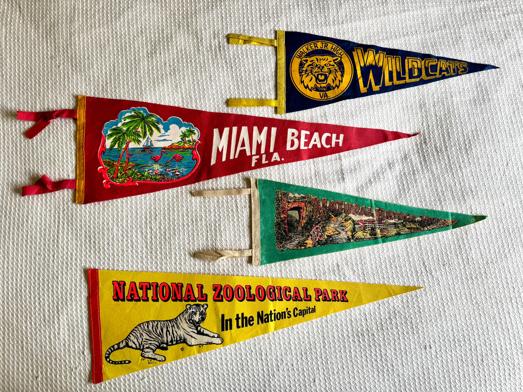 A Lot of 4 Vintage Felt Pennants ~ Natural Bridge, Miami Beach, National Zoological Park Pennants