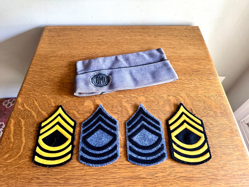 1960's Bordertown Military Institute Wool Garrison Cap and Four Sergeant Chevron Backings