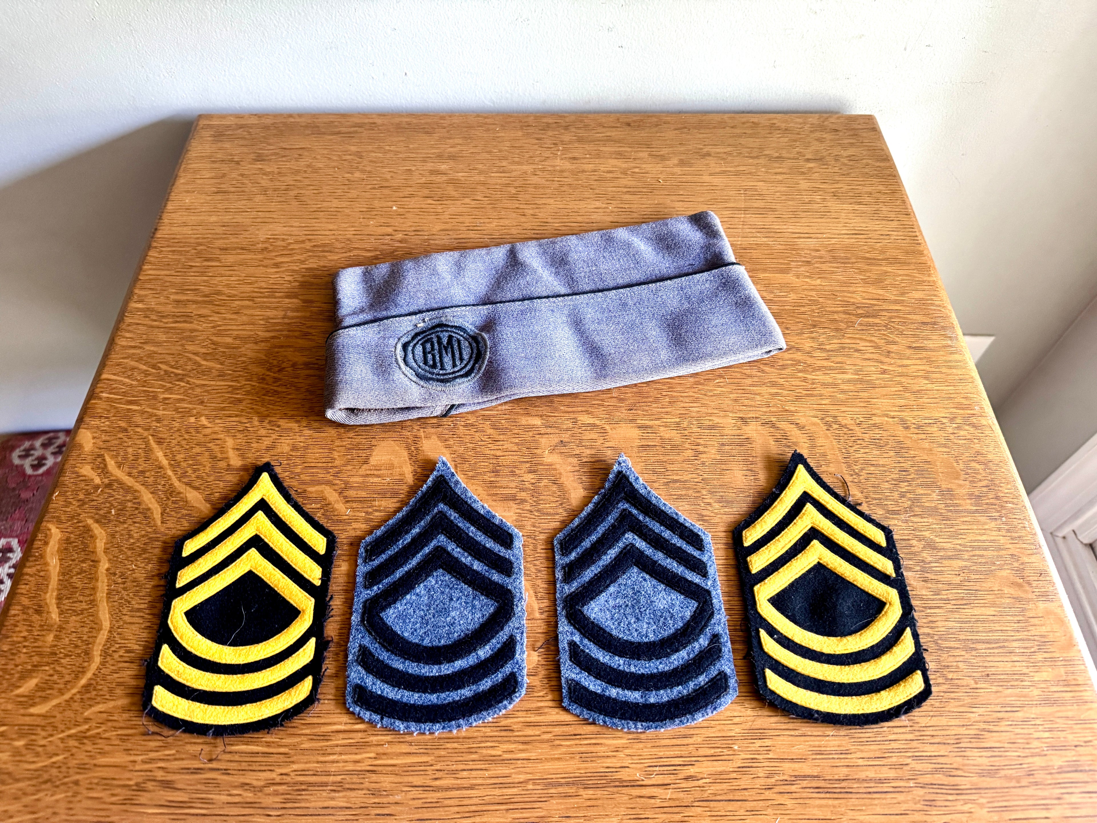 1960's Bordertown Military Institute Wool Garrison Cap and Four Sergeant Chevron Backings