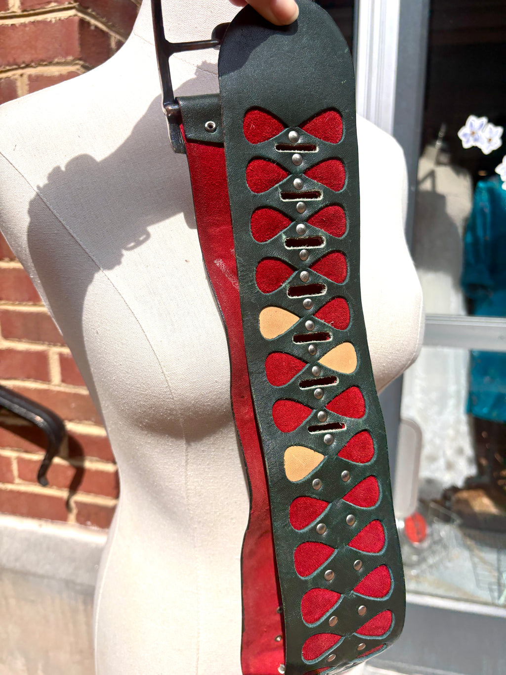 1960's Rare Vera Neumann Leather Belt ~ 60's Black Leather, Red and Tan Suede Belt