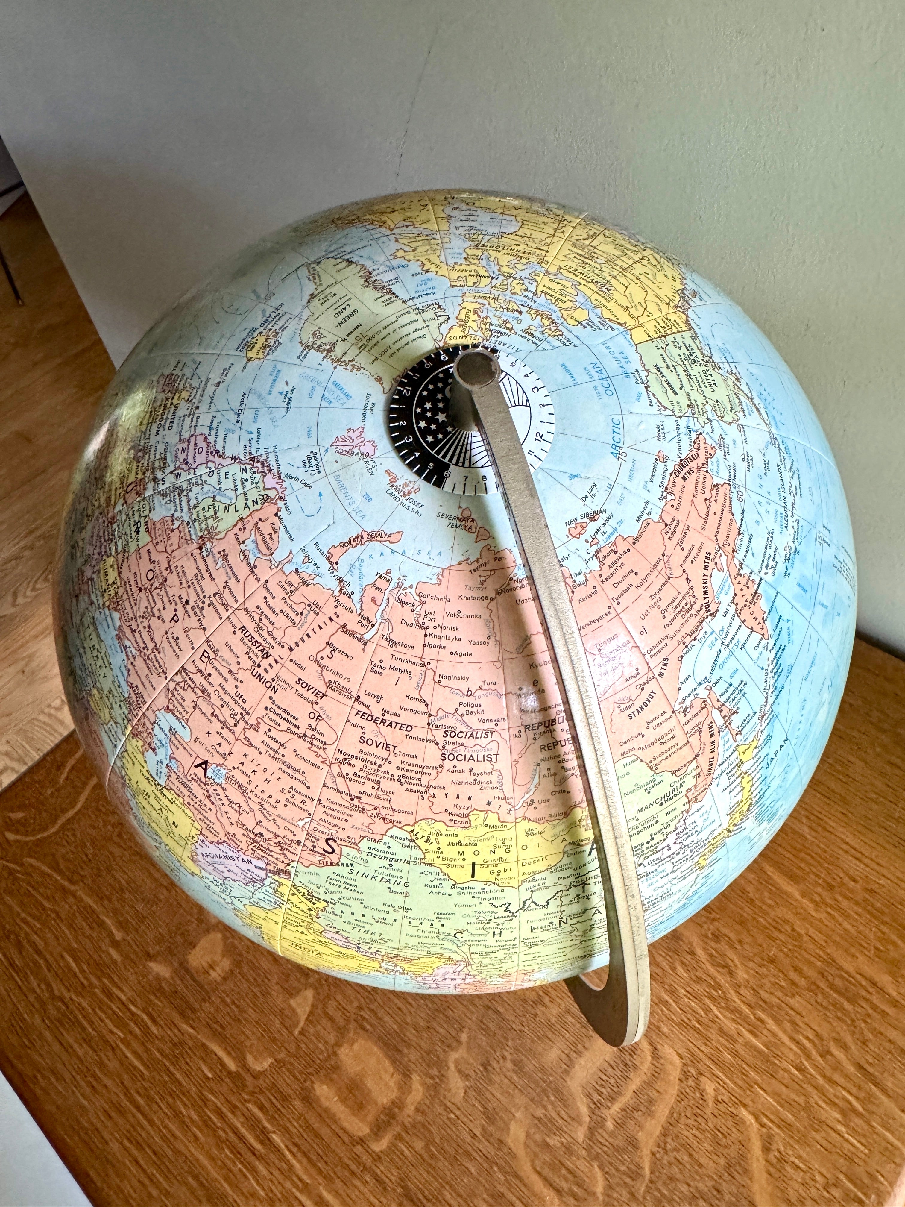 1960's Globe by Replogle 12" ~ Comprehensive World Globe by Replogle