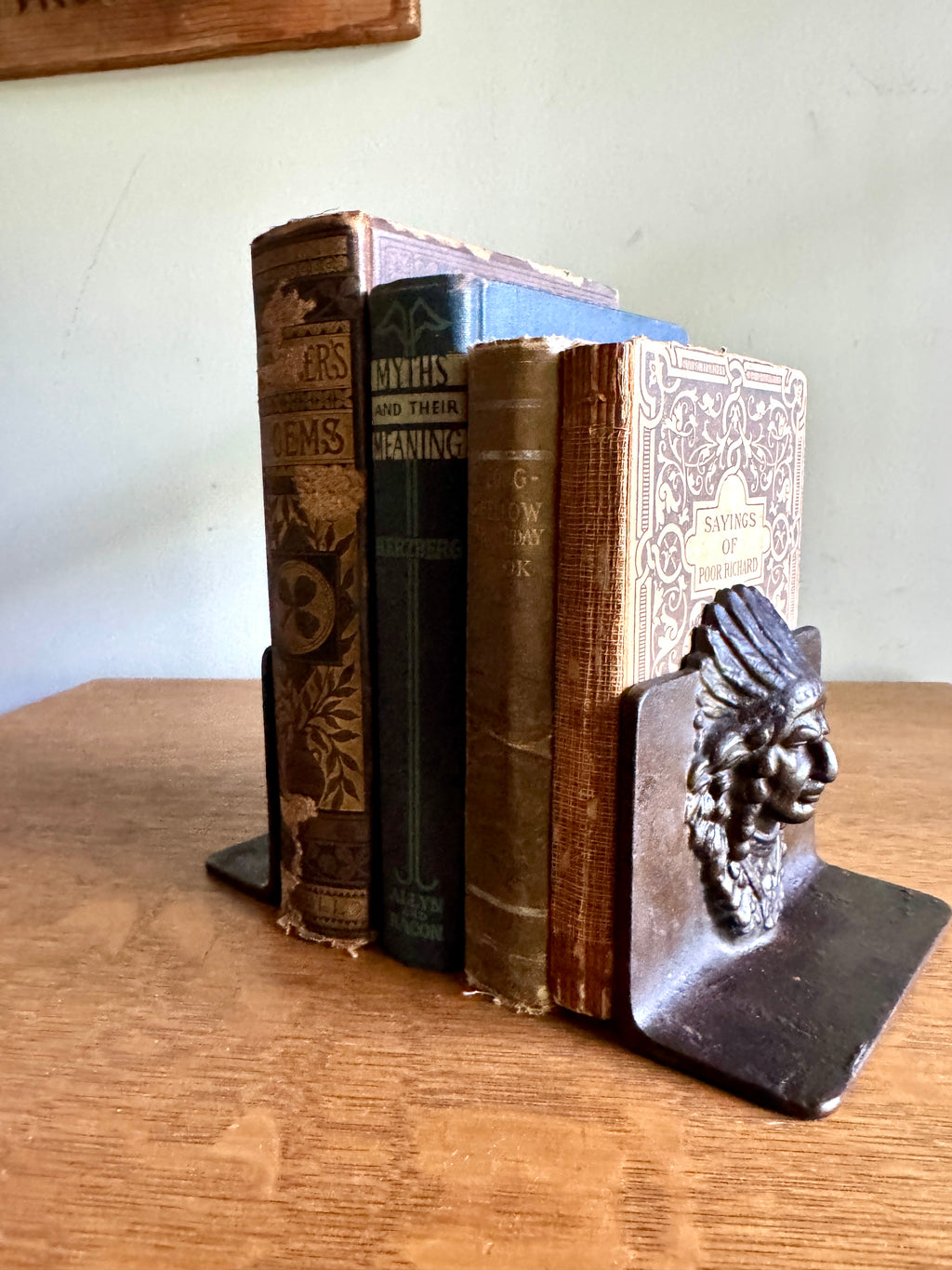 Antique American Indian Chief Head Native American Cast Iron Bookends
