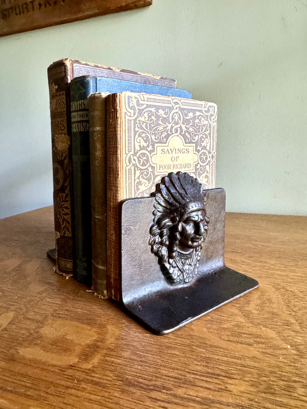 Antique American Indian Chief Head Native American Cast Iron Bookends