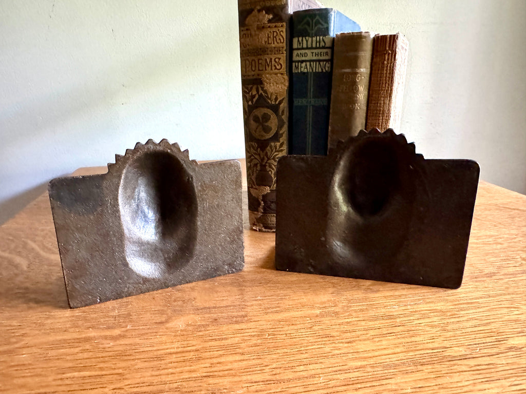 Antique American Indian Chief Head Native American Cast Iron Bookends