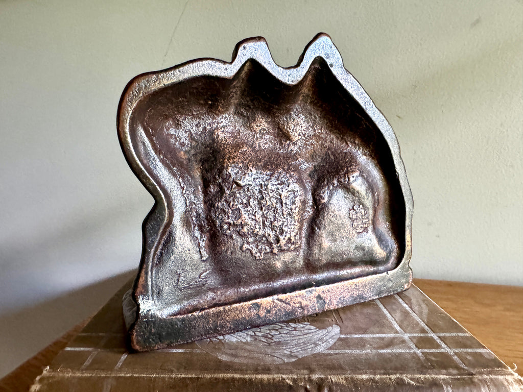 Vtg Cast Iron Bronze Finish Western Horse Bookend - Single - Cowboy Saddled Horse Bookend
