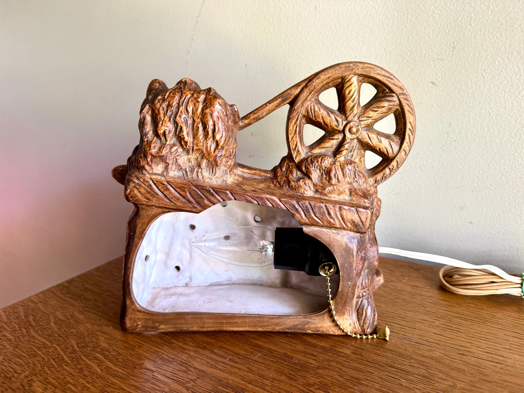 Vtg Ceramic Spinning Wheel TV Lamp ~ Spinning Wheel Television Set Lamp