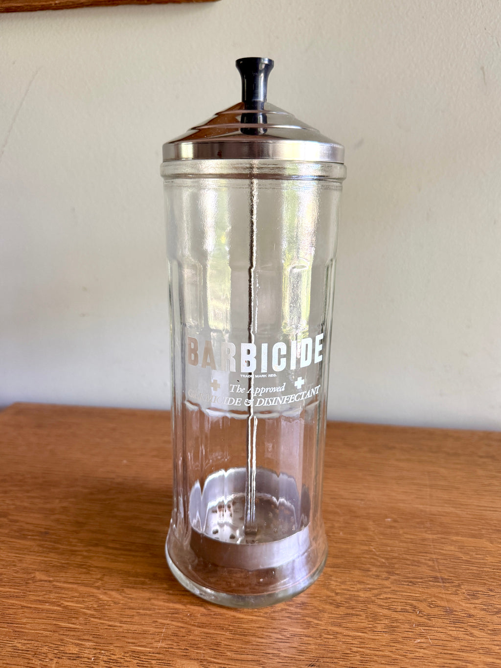 1970's Vtg Barber Shop Disinfectant Barbicide Germicide Disinfectant Sterilizer Glass Jar with Lid