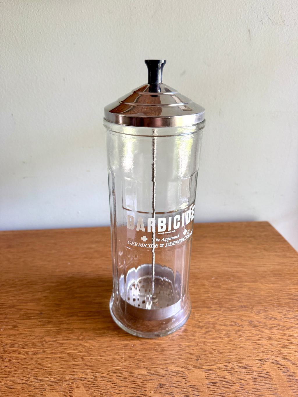 1970's Vtg Barber Shop Disinfectant Barbicide Germicide Disinfectant Sterilizer Glass Jar with Lid