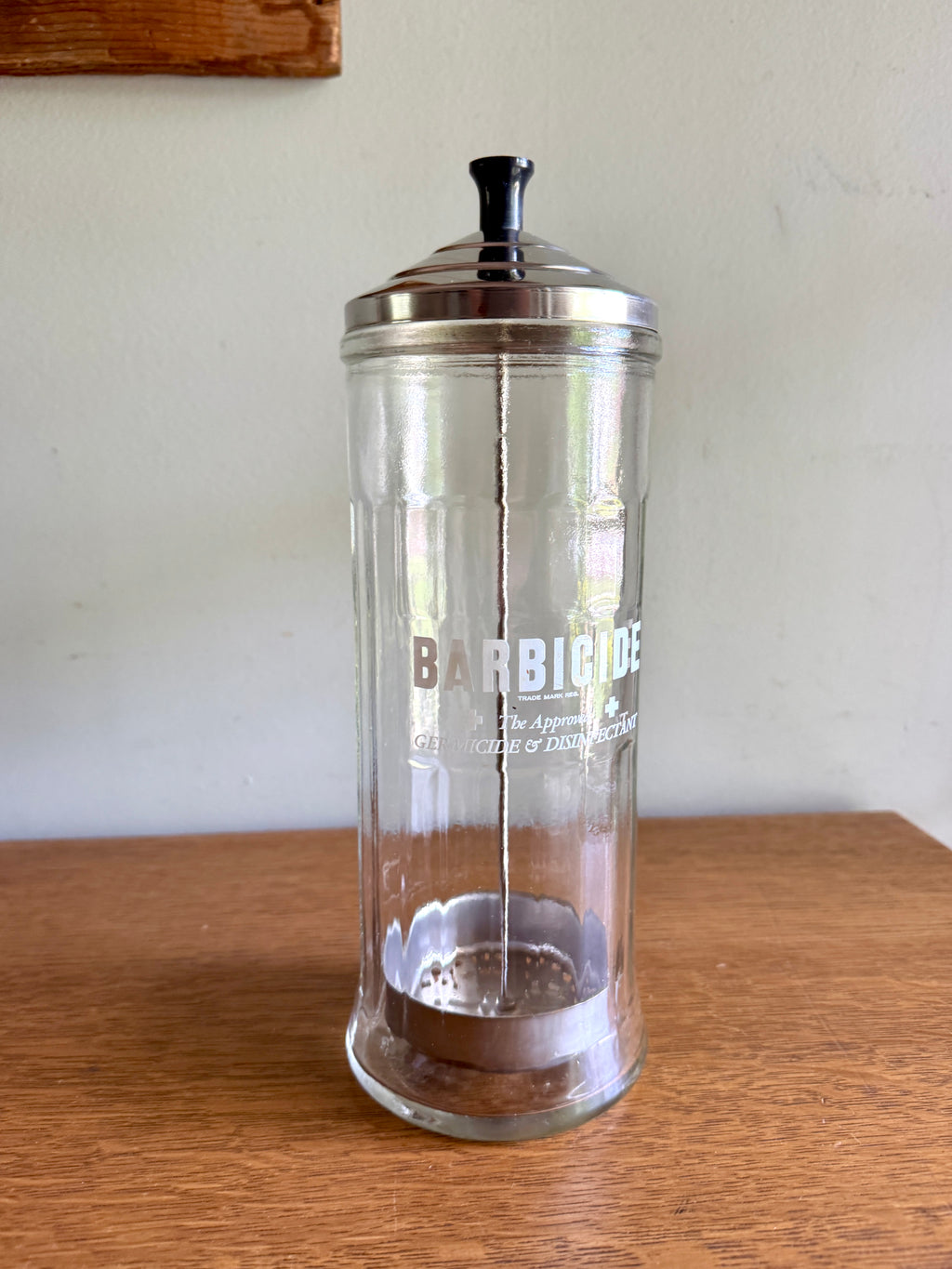 1970's Vtg Barber Shop Disinfectant Barbicide Germicide Disinfectant Sterilizer Glass Jar with Lid