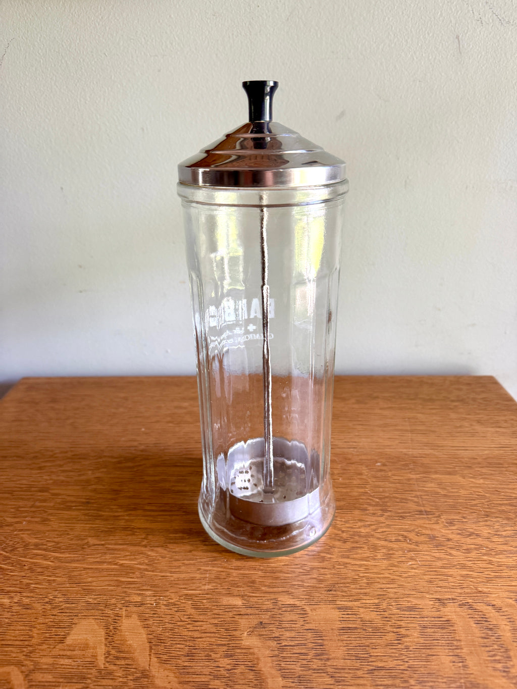 1970's Vtg Barber Shop Disinfectant Barbicide Germicide Disinfectant Sterilizer Glass Jar with Lid