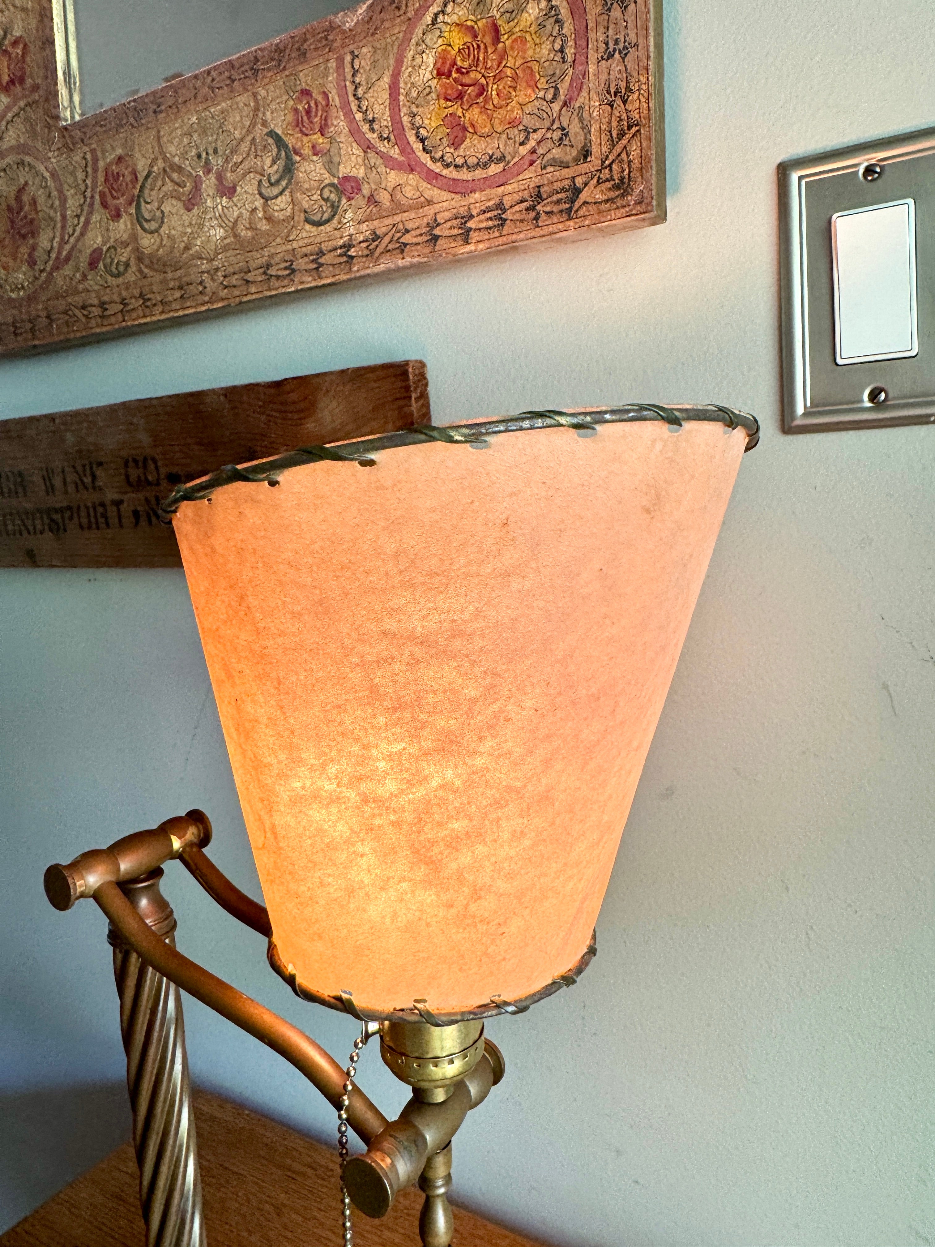 Antique Brass Desk Lamp with Twisted Stem and Parchment Paper Shade