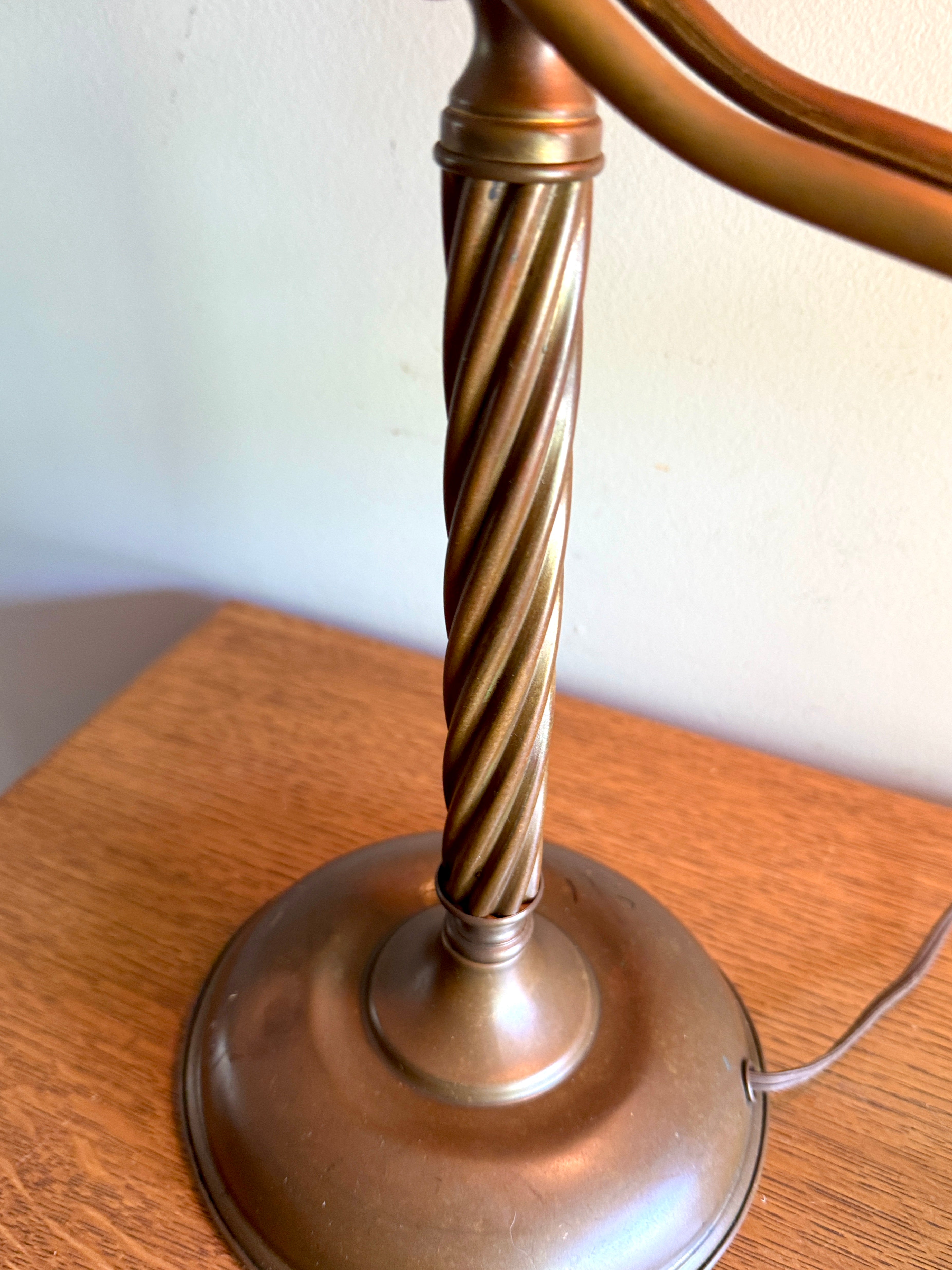 Antique Brass Desk Lamp with Twisted Stem and Parchment Paper Shade
