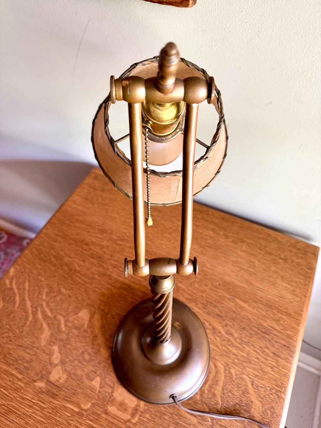 Antique Brass Desk Lamp with Twisted Stem and Parchment Paper Shade