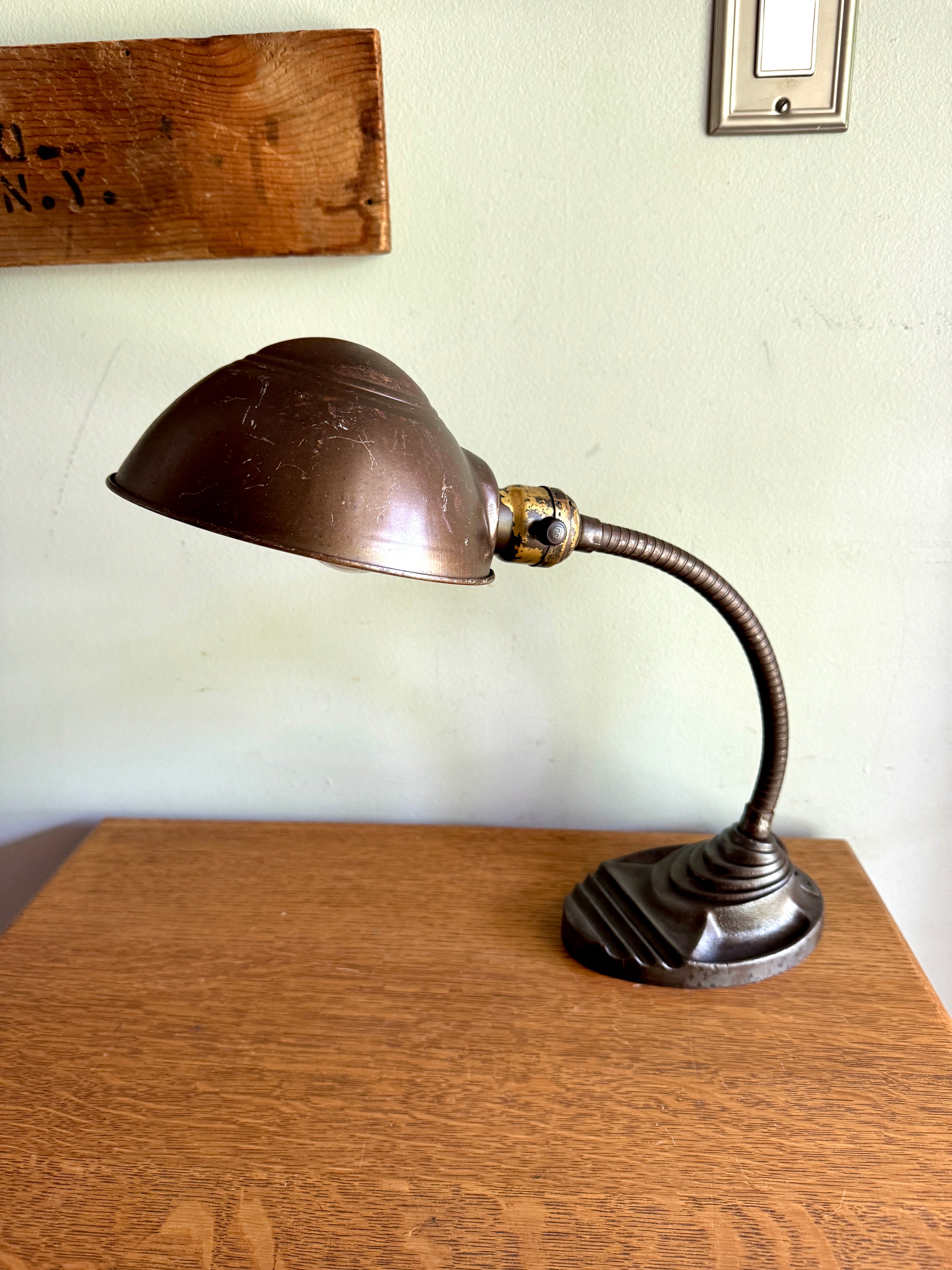 Vtg Eagle Goose Neck Lamp | Industrial Adjustable Desk Lamp | Eagle Cast Iron Desk Lamp | Distressed Metal Desk Lamp | Rustic Desk Lamp