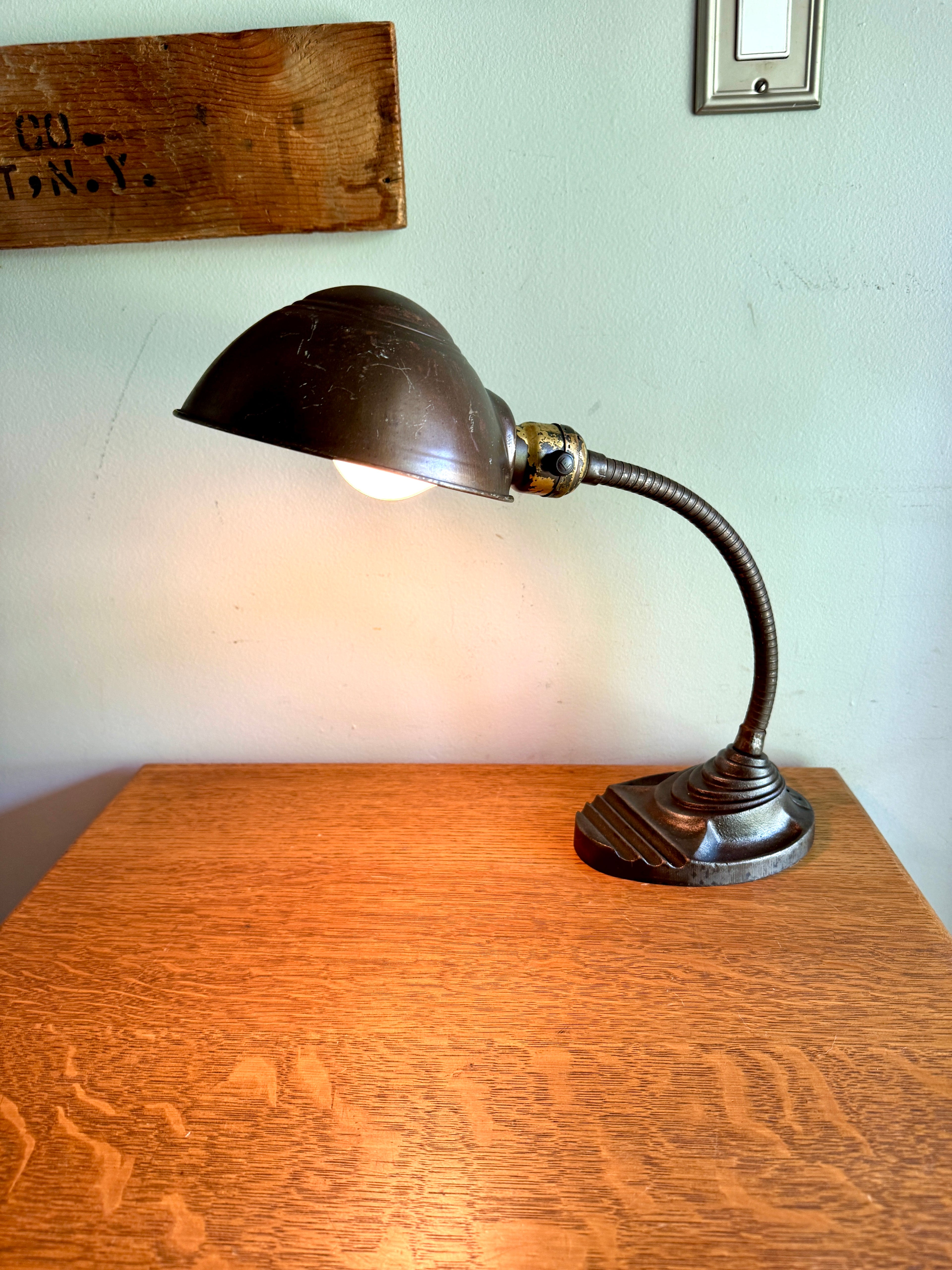 Vtg Eagle Goose Neck Lamp | Industrial Adjustable Desk Lamp | Eagle Cast Iron Desk Lamp | Distressed Metal Desk Lamp | Rustic Desk Lamp