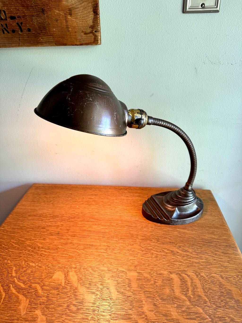 Vtg Eagle Goose Neck Lamp | Industrial Adjustable Desk Lamp | Eagle Cast Iron Desk Lamp | Distressed Metal Desk Lamp | Rustic Desk Lamp