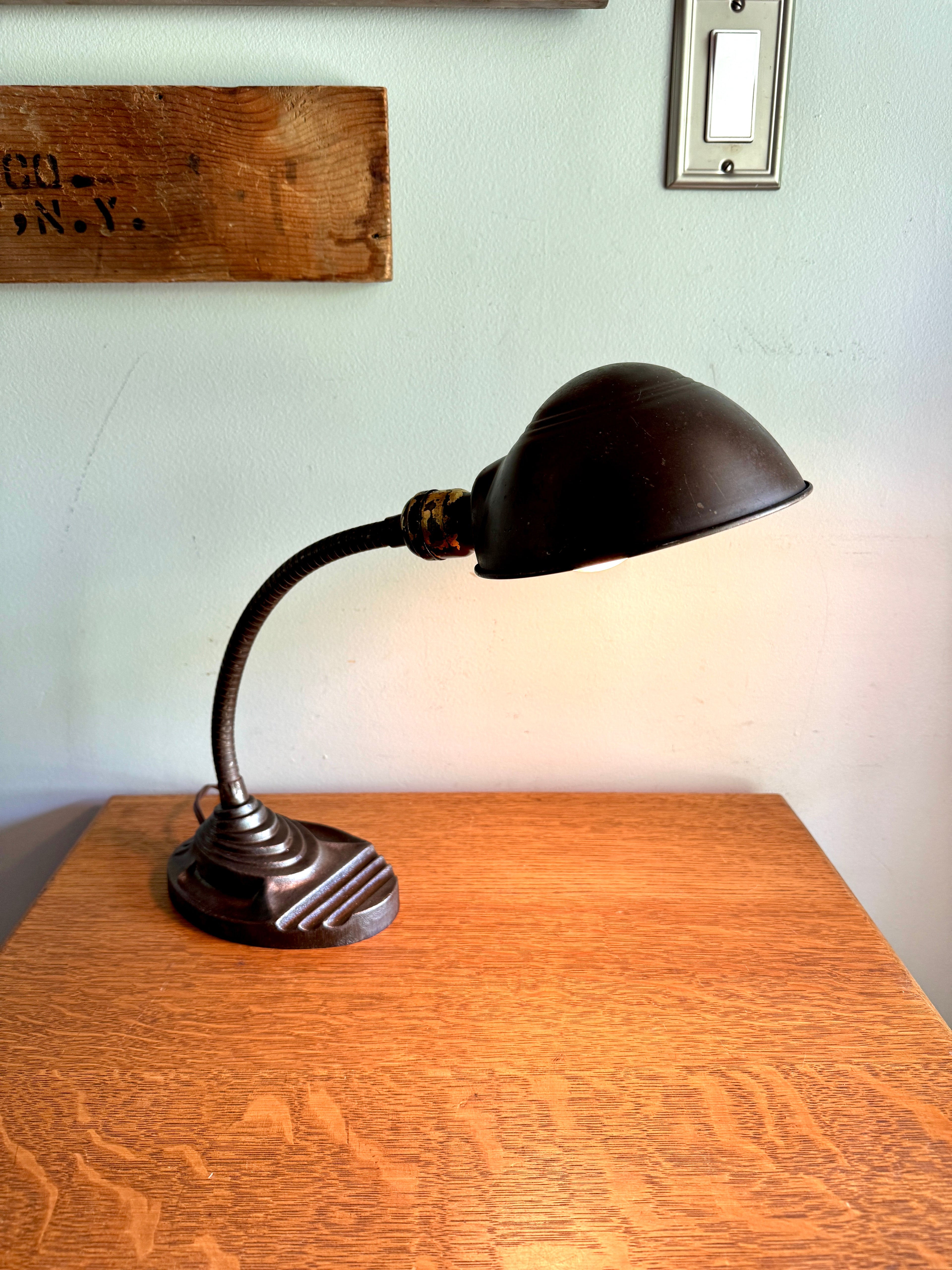 Vtg Eagle Goose Neck Lamp | Industrial Adjustable Desk Lamp | Eagle Cast Iron Desk Lamp | Distressed Metal Desk Lamp | Rustic Desk Lamp