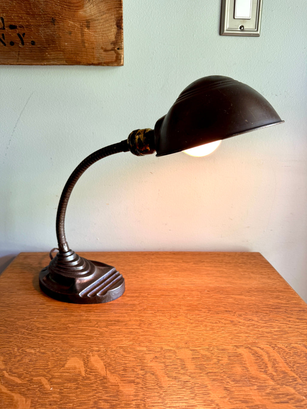 Vtg Eagle Goose Neck Lamp | Industrial Adjustable Desk Lamp | Eagle Cast Iron Desk Lamp | Distressed Metal Desk Lamp | Rustic Desk Lamp