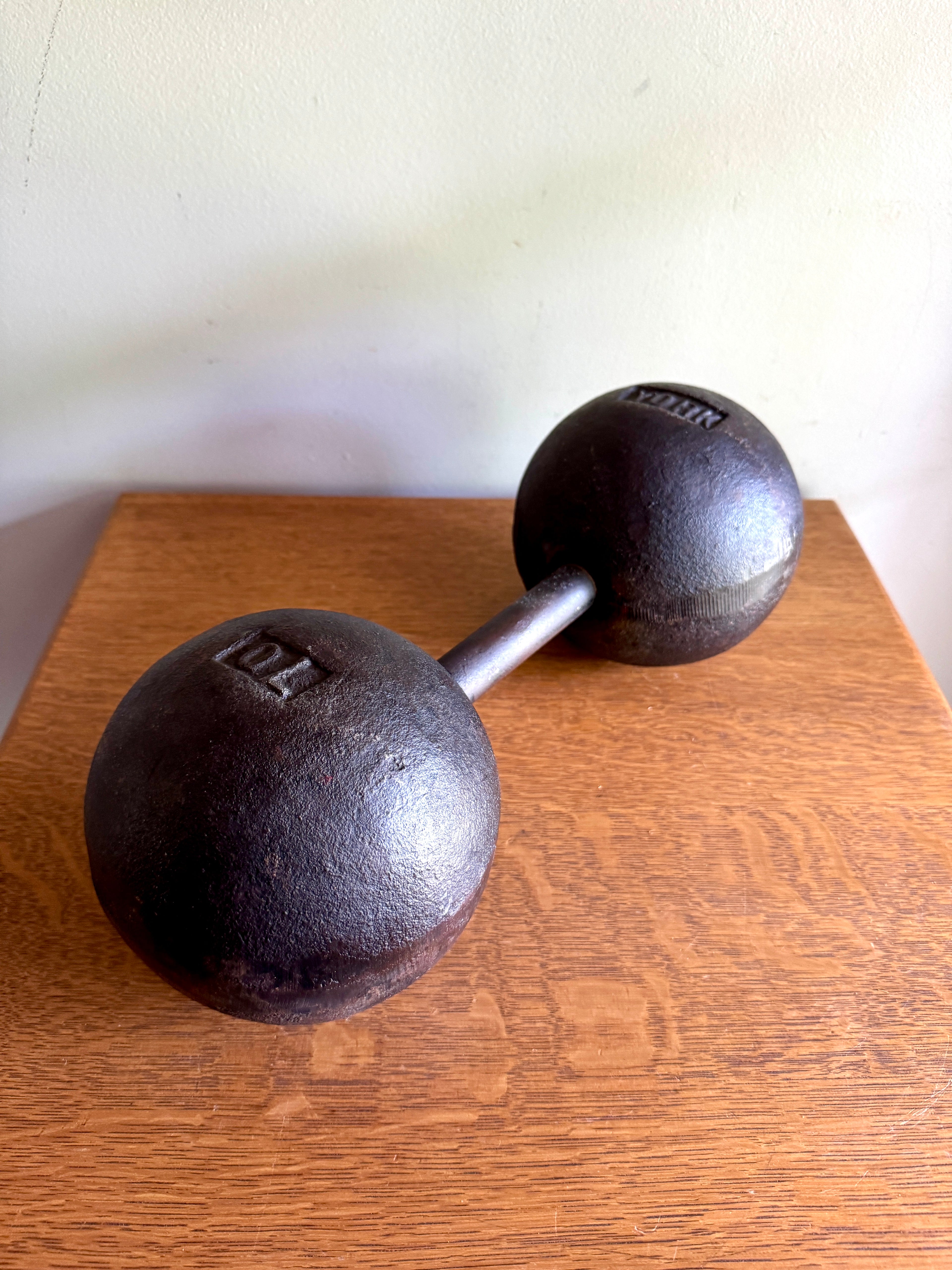 Antique York 70 Lb. Cast Iron Roundhead Dumbbell ~ Globe Style York 70 Lbs. Dumbbell