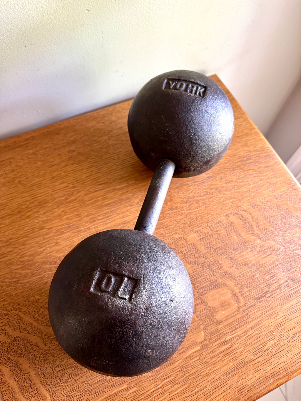 Antique York 70 Lb. Cast Iron Roundhead Dumbbell ~ Globe Style York 70 Lbs. Dumbbell