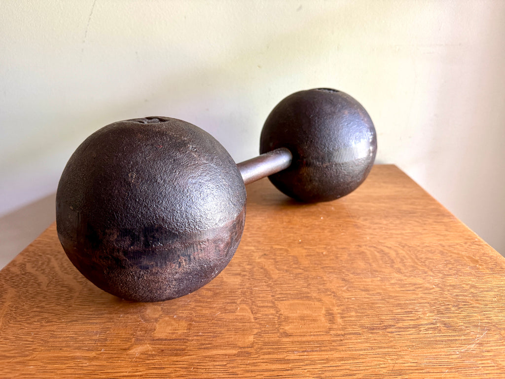 Antique York 70 Lb. Cast Iron Roundhead Dumbbell ~ Globe Style York 70 Lbs. Dumbbell