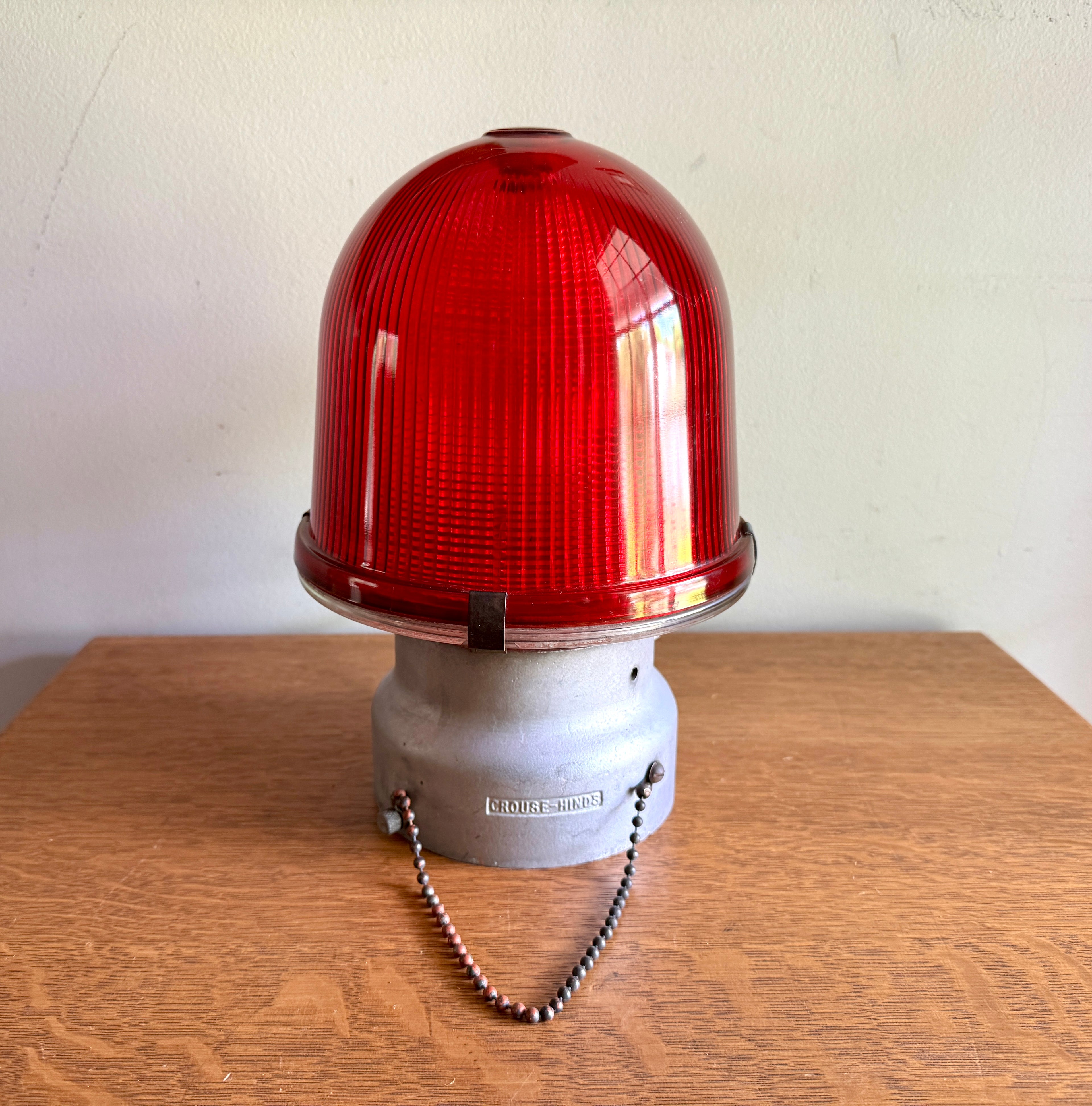 Vtg Crouse-Hinds Obstruction Light Red Globe Lamp ~ Large Obstruction Beacon Table Lamp